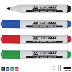 Маркер Канцтовары BUROMAX Набор маркеров для сухостираемых досок Buromax WhiteBoard 2-4 мм (4 шт) с губкой