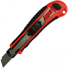 Нож канцелярский CHINA Нож 18 мм с усилен. ручкой и метал. направляющей и набором лезвий